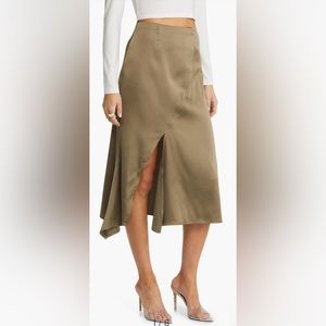 Open Edit Olive Green Asymmetric Satin Midi Skirt Size Small NWT